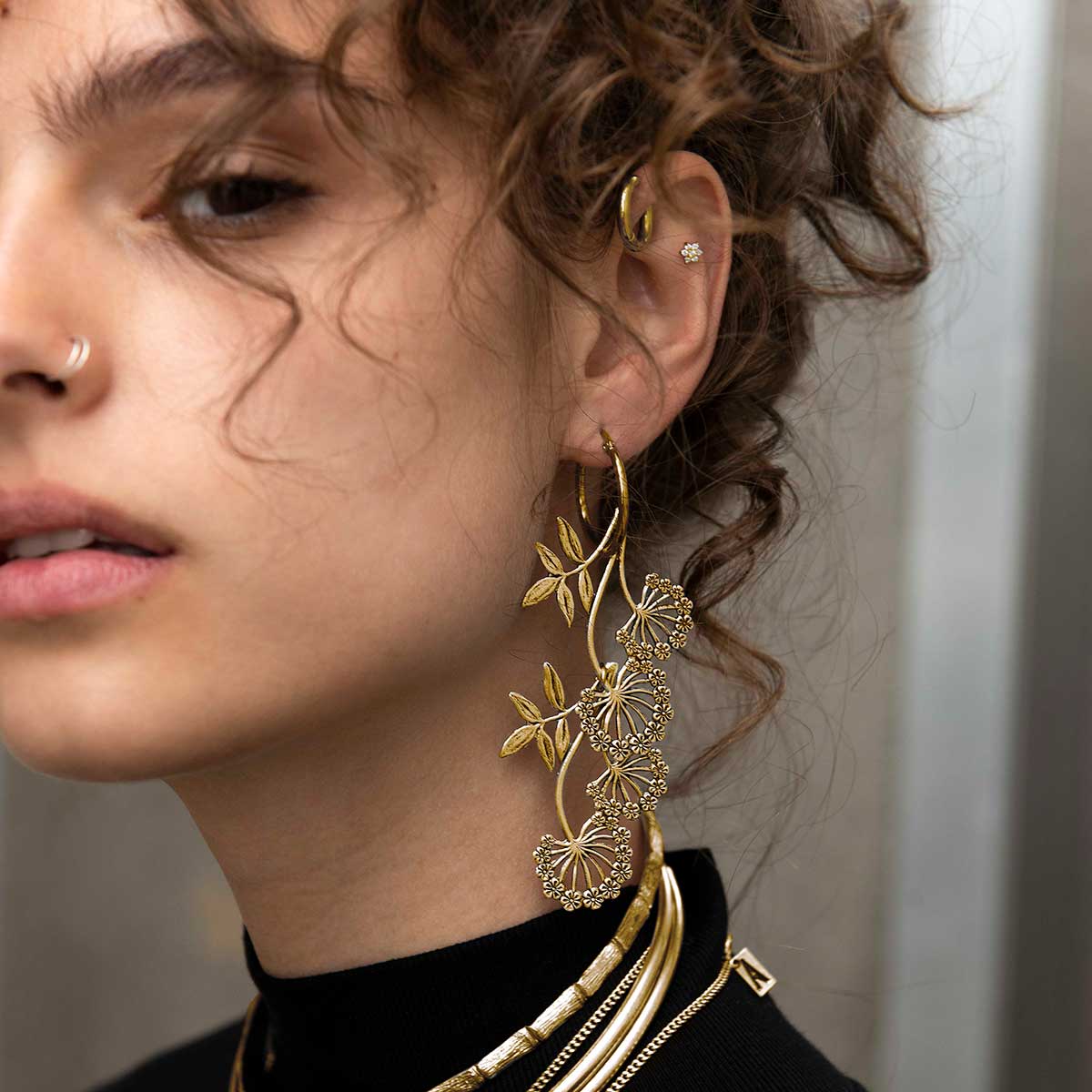 AELLA. Floral Drop Hoop Earrings - Gold - Image 2