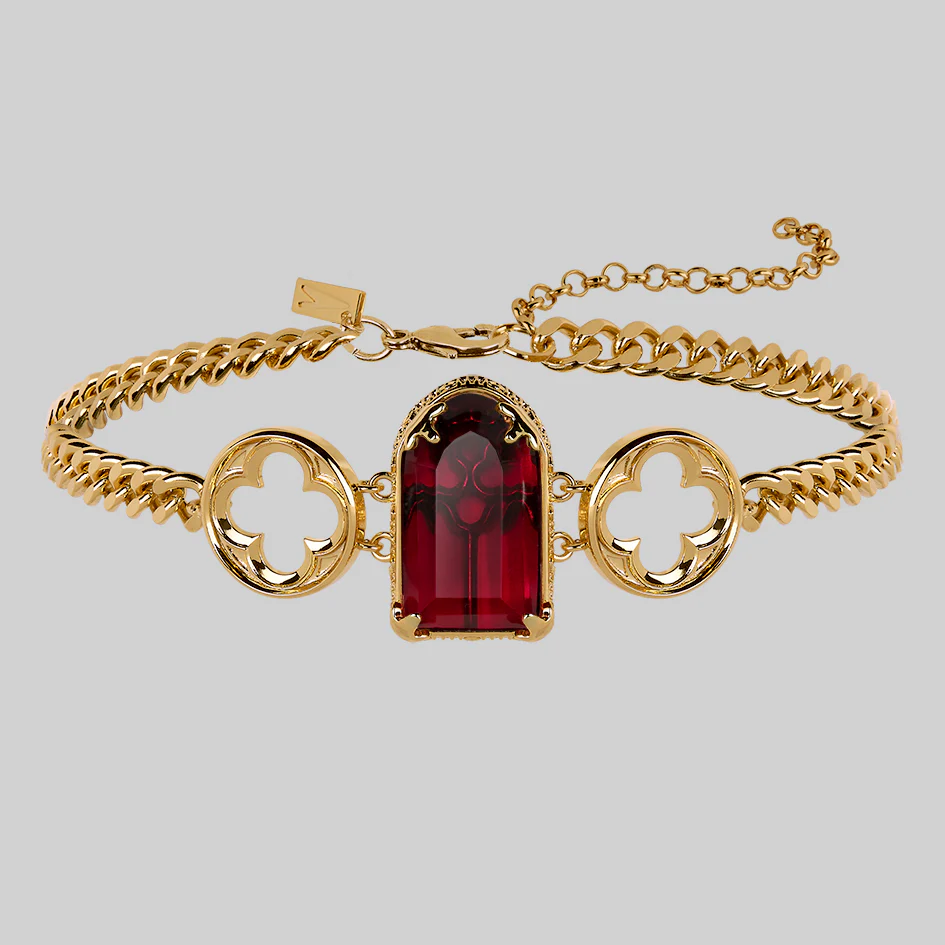ALTAR. Gothic Arch Red Glass Choker - Gold