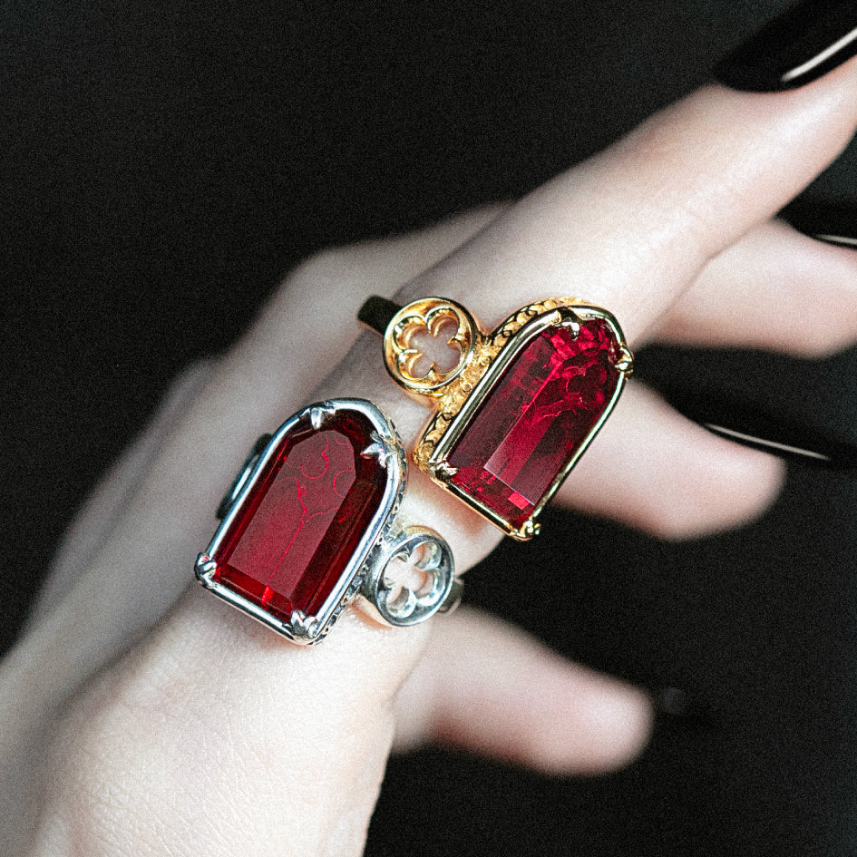 ALTAR. Gothic Arch Red Glass Ring - Silver - Image 2