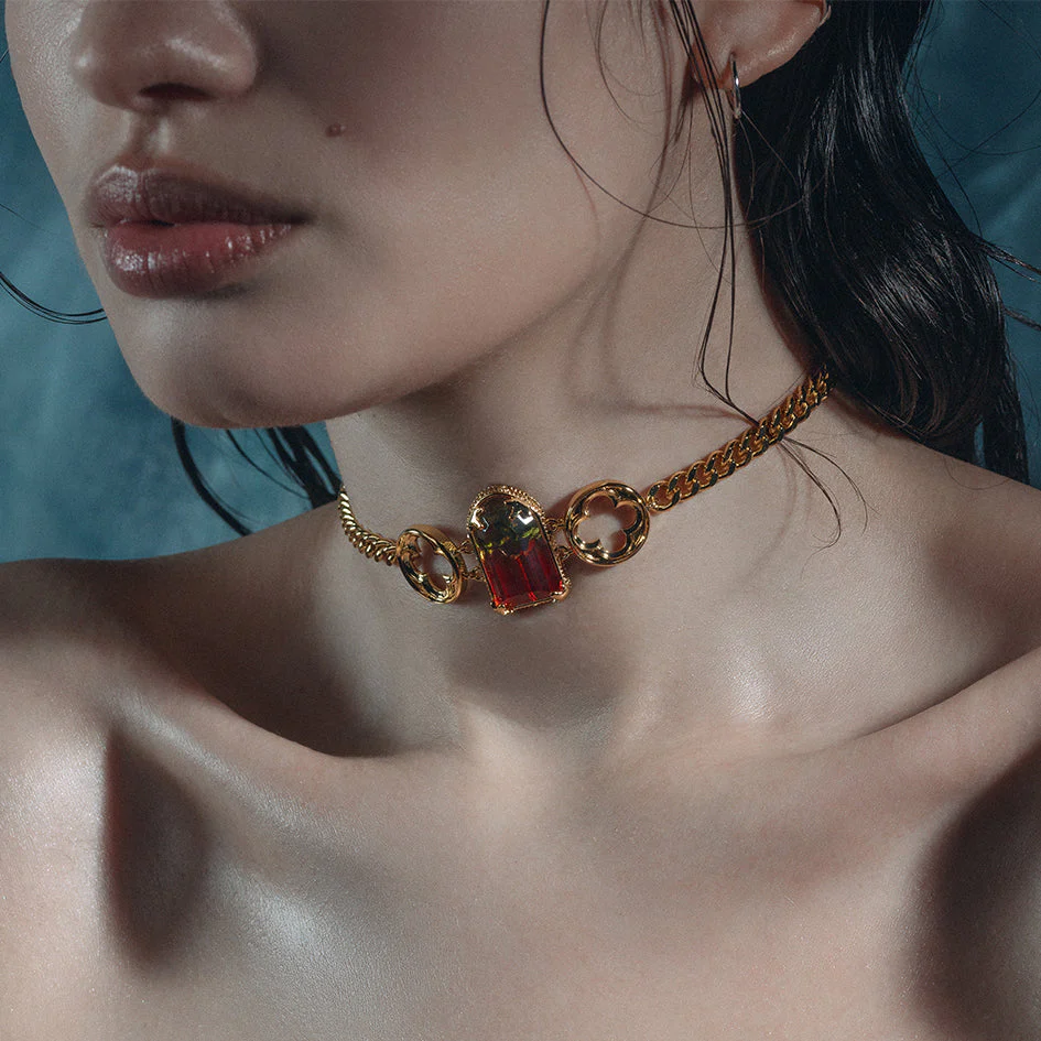 ALTAR. Gothic Arch Tourmaline Glass Choker - Gold