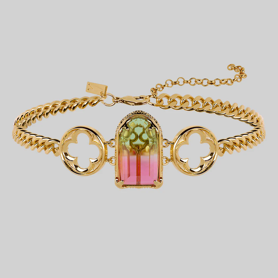 ALTAR. Gothic Arch Tourmaline Glass Choker - Gold - Image 2