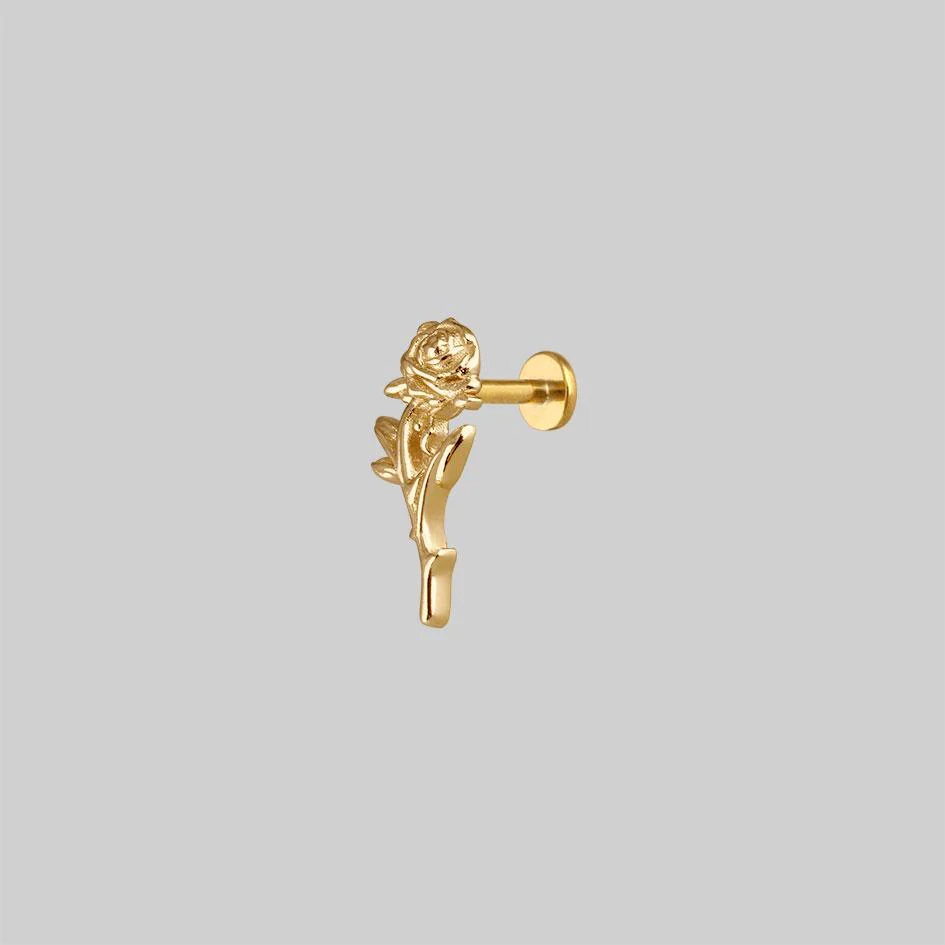 AMOR. Gold Rose Stem Stud Earring - Helix/Tragus - Image 3