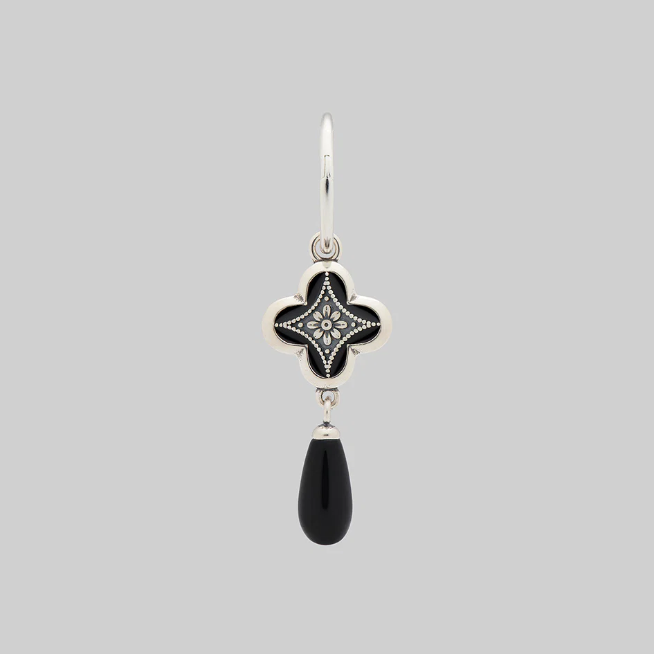 ANNIE. Tudor Crest Black Enamel Hoop Earrings - Silver - Image 3