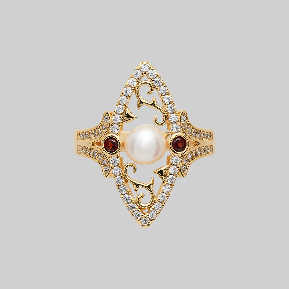 ARABELLA. Thorn Encased Pearl Ring - Gold - Image 2