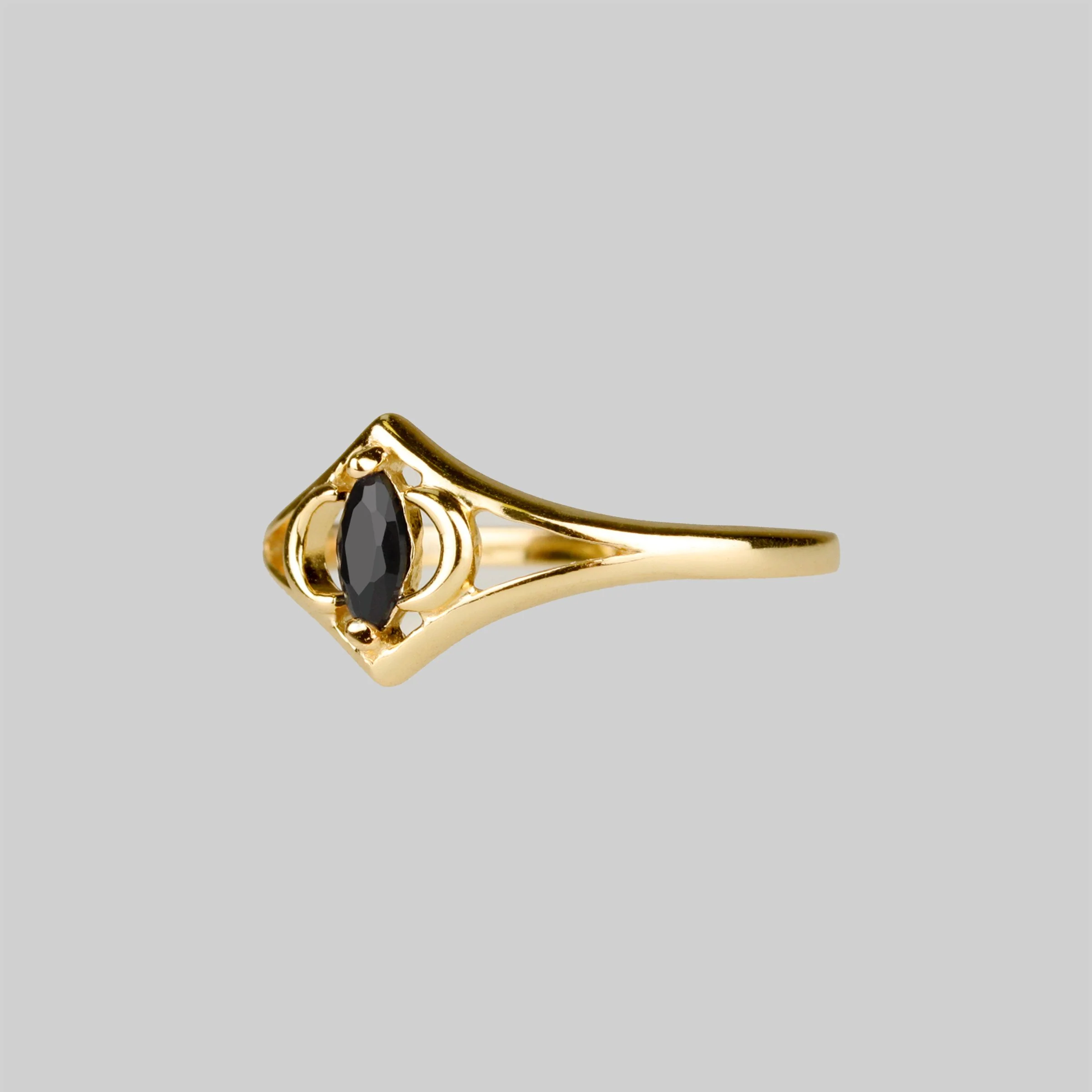 CELESTIAL. Two Moons Black Spinel Gold Ring - Image 2