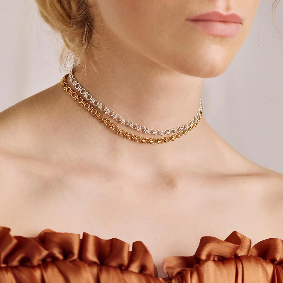 CELESTINA. Fancy Book Chain Choker - Gold - Image 2