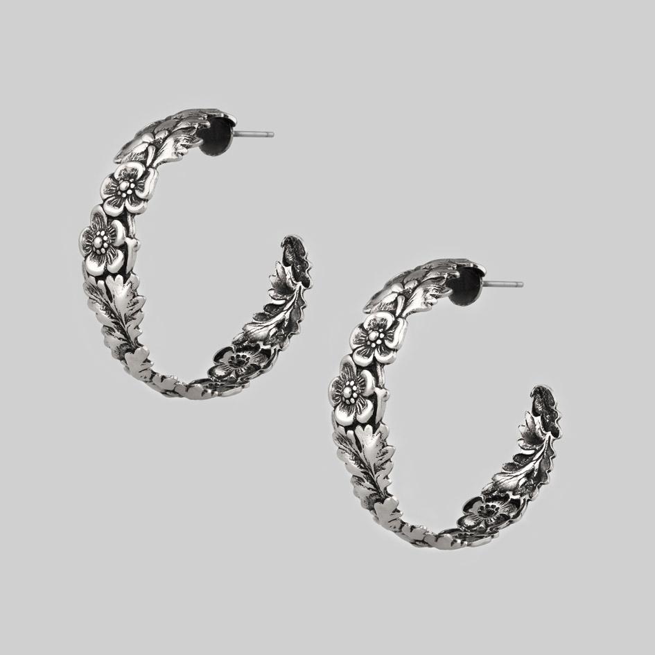DAHLIA. Floral Garland Hoop Earrings - Silver - Image 3