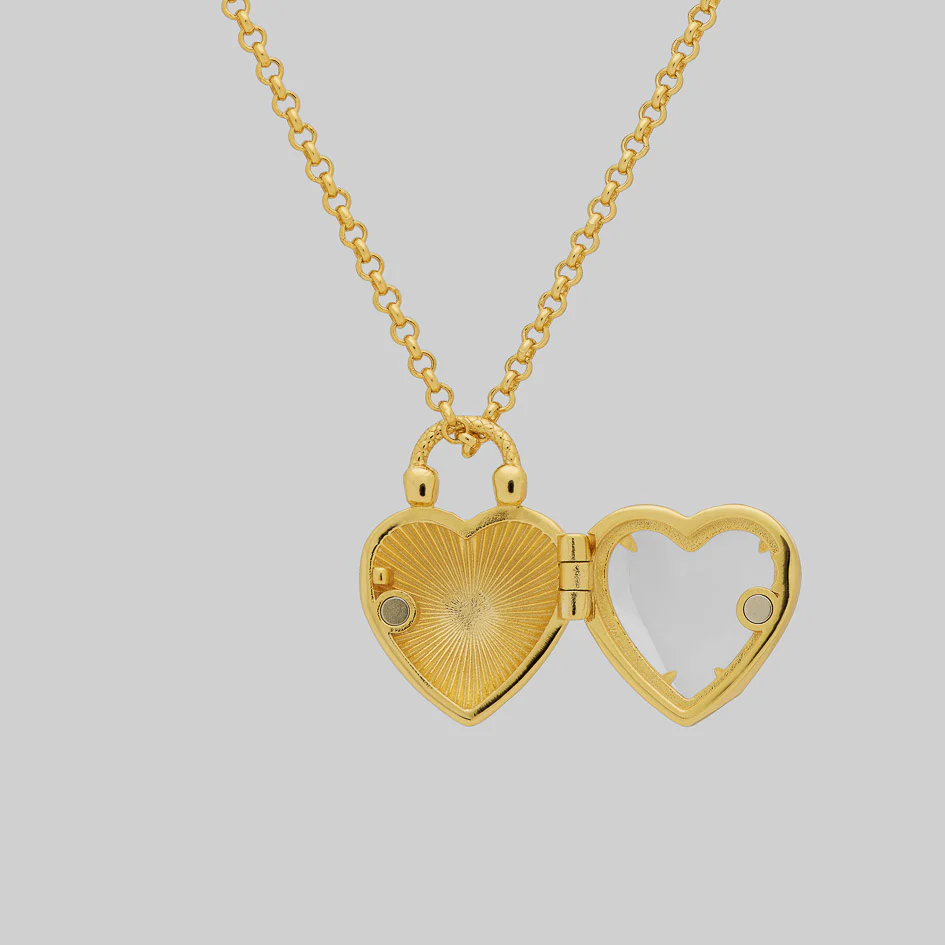 FOREVER YOURS. Red Enamel Heart Locket Necklace - Gold - Image 3