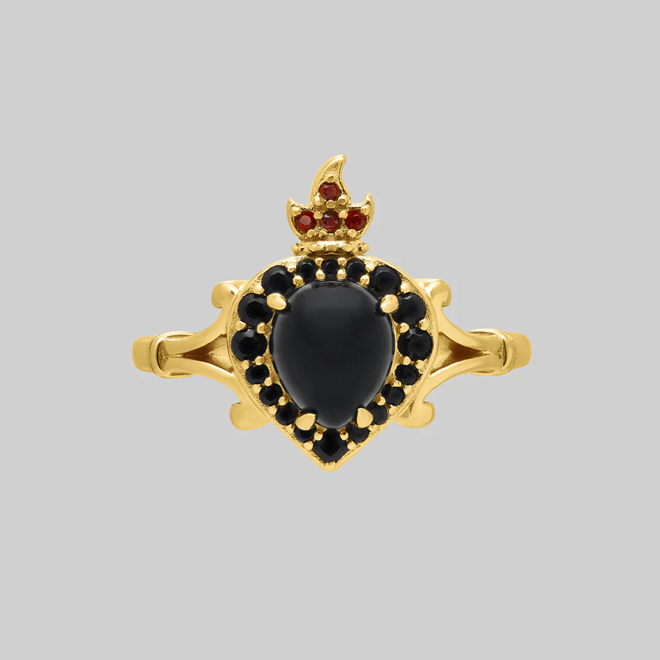 IGNIS COR. Sacred Heart Black Onyx Ring - Gold - Image 2