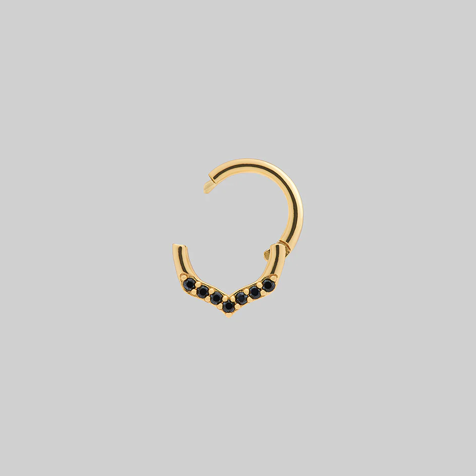 IZZY. Black Spinel Chevron Septum Clicker Ring - Gold - Image 3