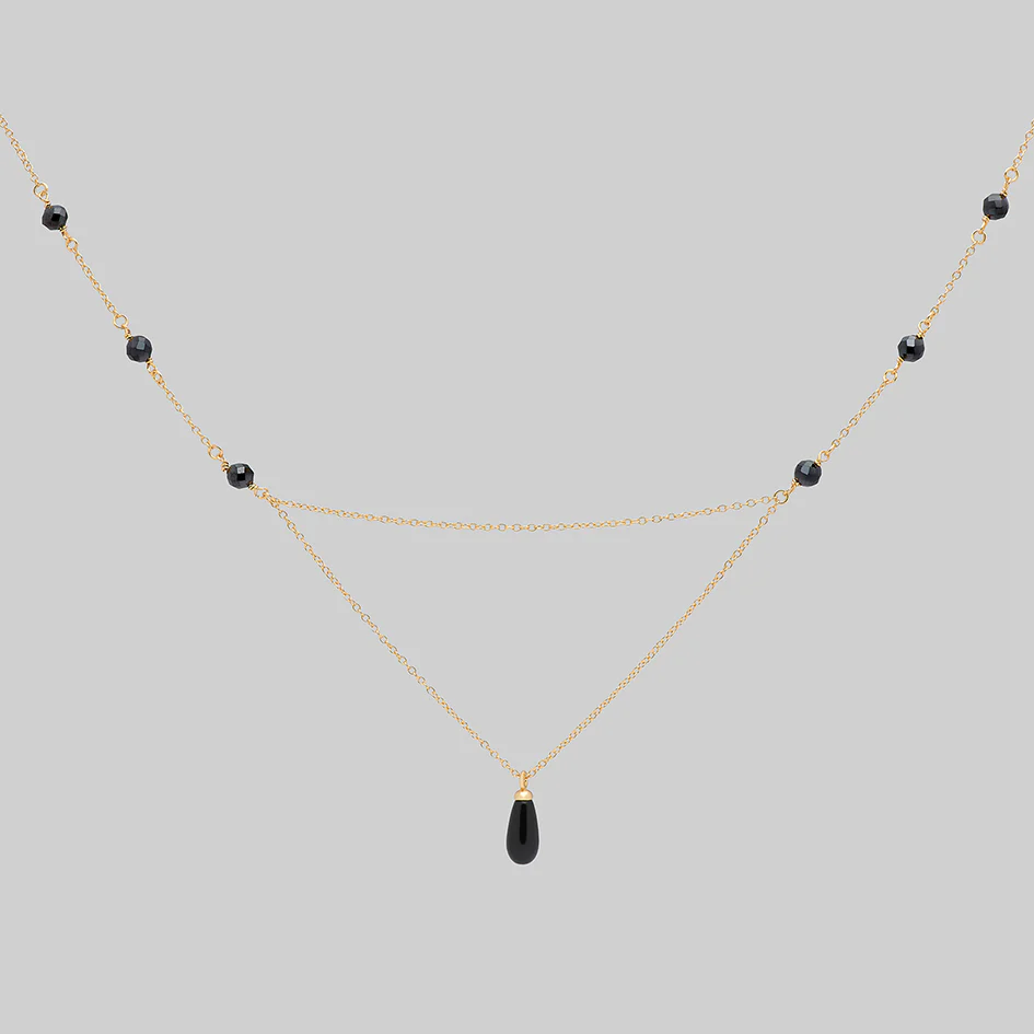 LEONA. Black Glass Droplet Necklace - Gold - Image 2
