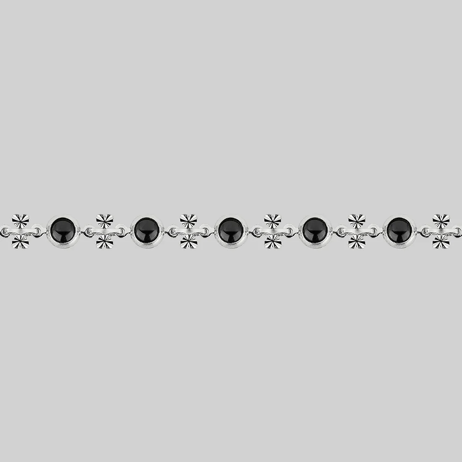 LISBET. Cross & Black Glass Choker - Silver