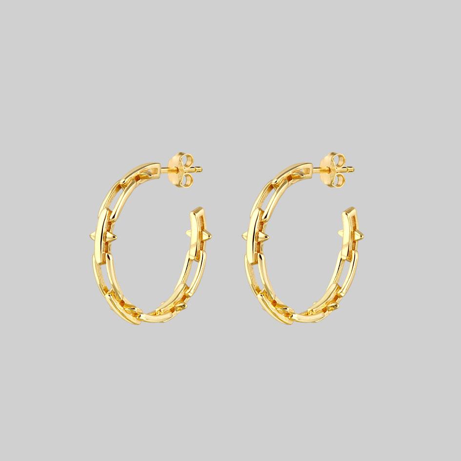 LUCIA. Spiked Chain Hoop Earrings - Gold