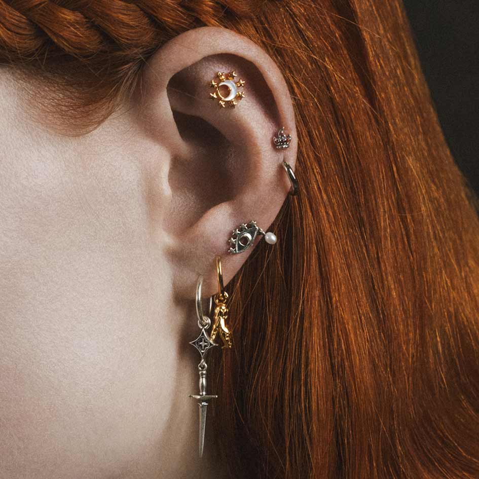 LUNAE. Crescent Moon Pearl Stud Earring - Silver - Image 2