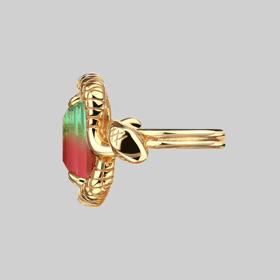 MALICE. Tourmaline CZ Coiled Snake Cocktail Ring - Gold - Image 4