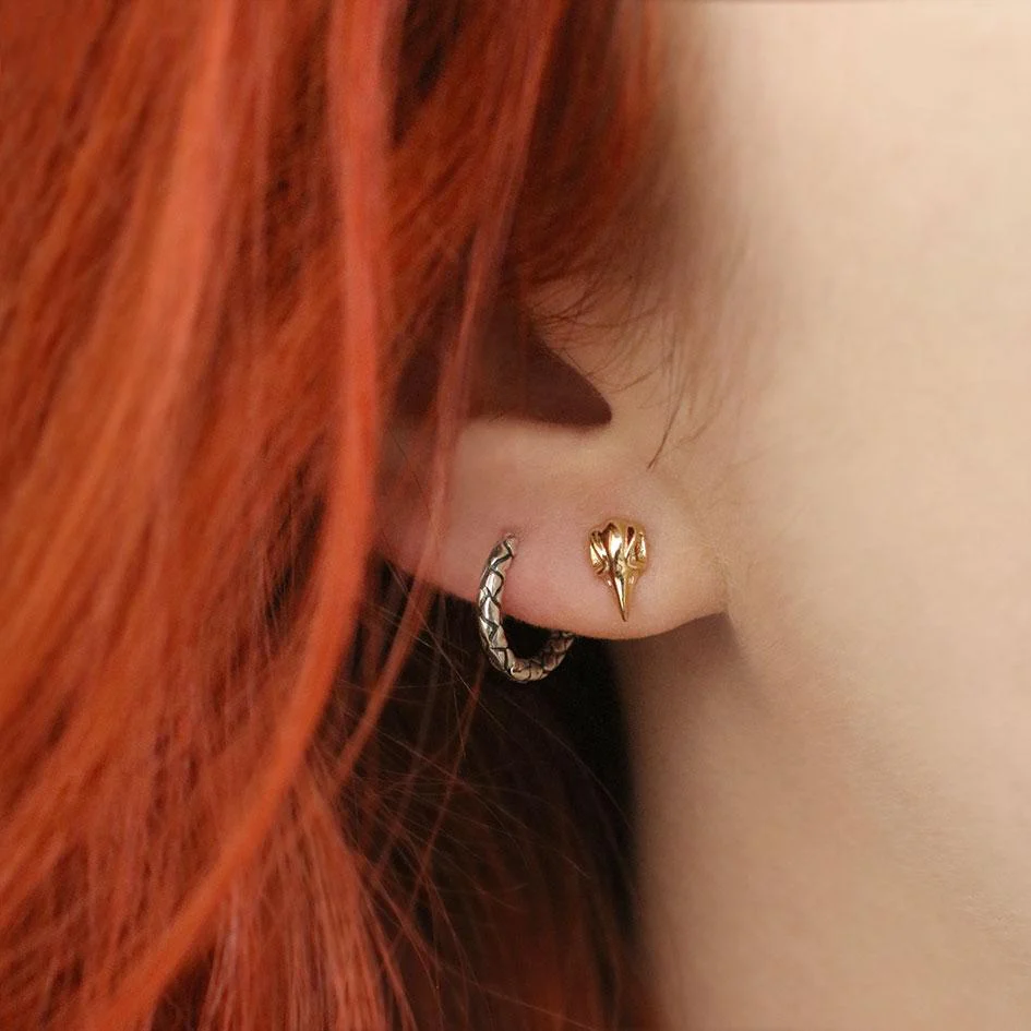 MERLA. Raven Skull Earrings - Silver - Image 3