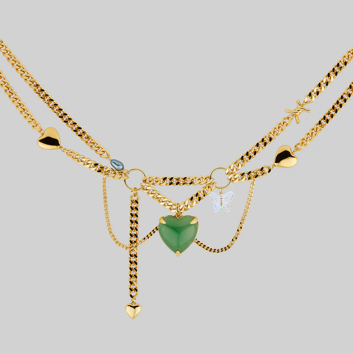 METAMORPHOSIS. Gemstone Heart & Chain Charm Necklace - Gold - Image 3