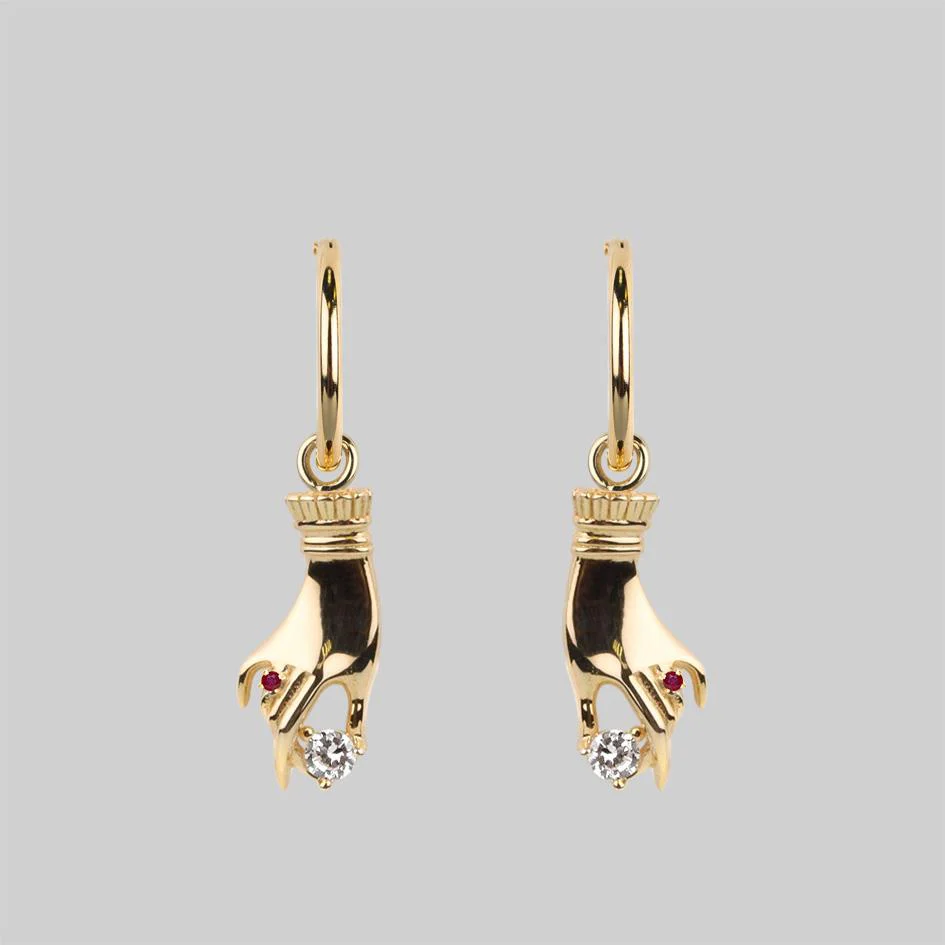 MILDRED. Disembodied Hand Hoop Earrings - Gold - Image 3