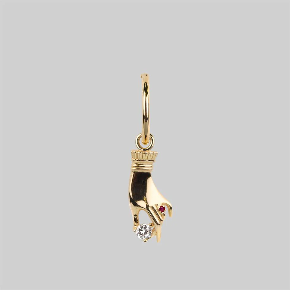 MILDRED. Disembodied Hand Hoop Earrings - Gold - Image 4