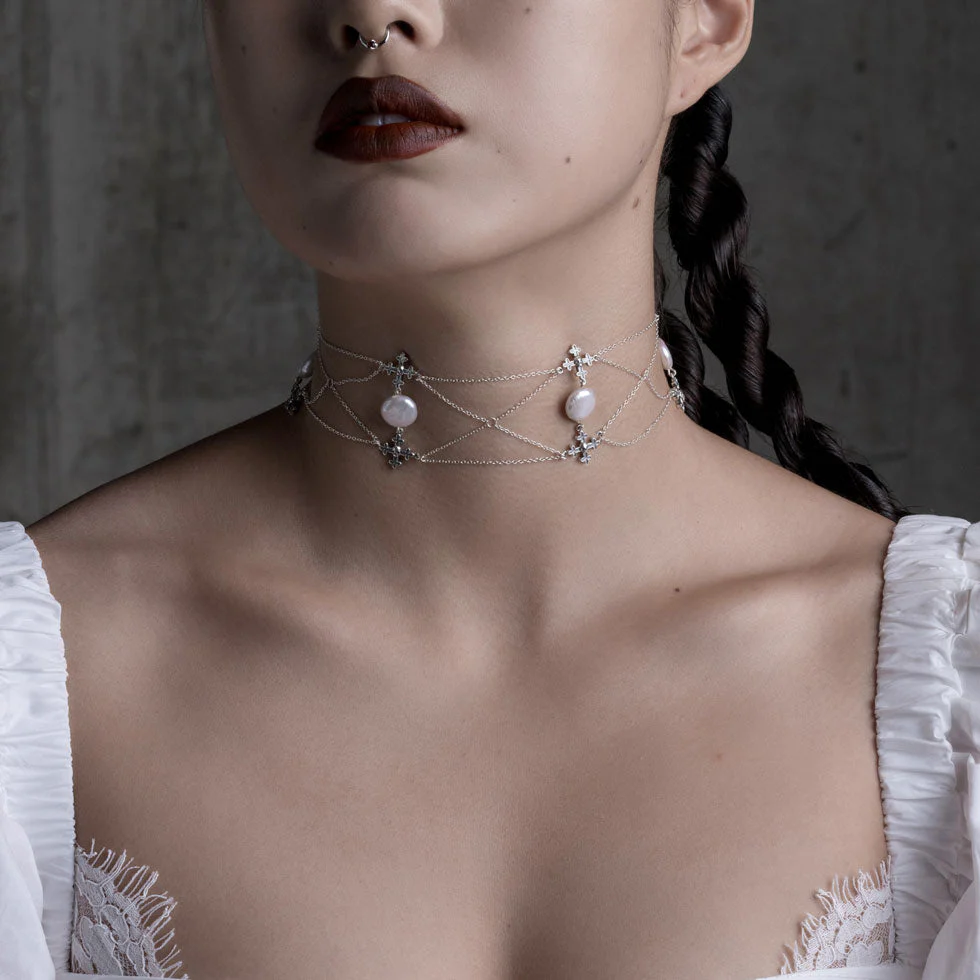 OPHELIA. Medieval Cross Choker - Gold - Image 2