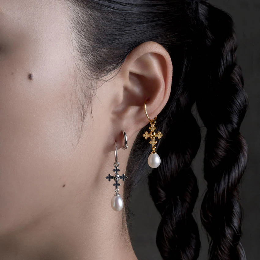 OPHELIA. Medieval Cross Hoop Earrings - Gold - Image 2