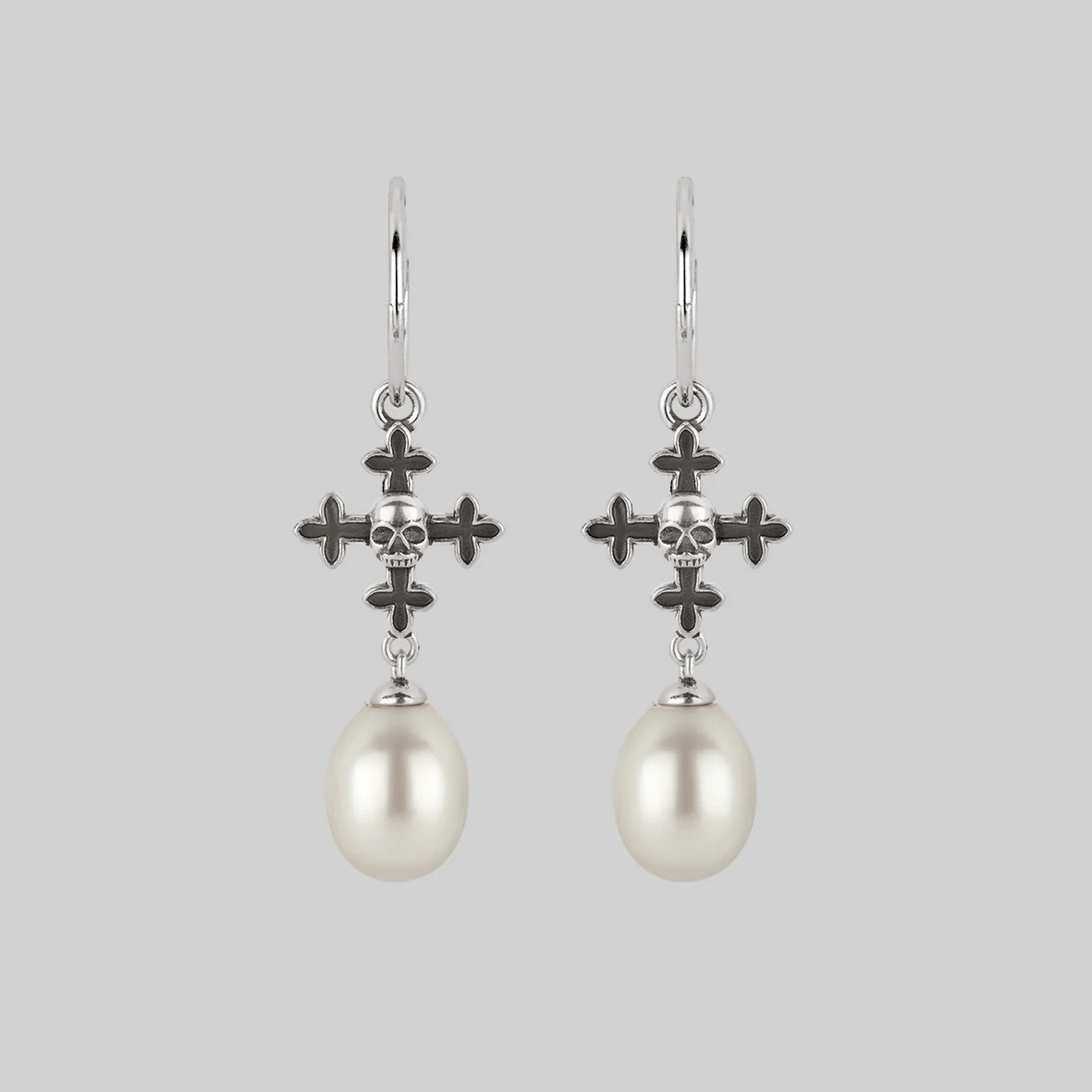 OPHELIA. Medieval Cross Hoop Earrings - Silver - Image 2