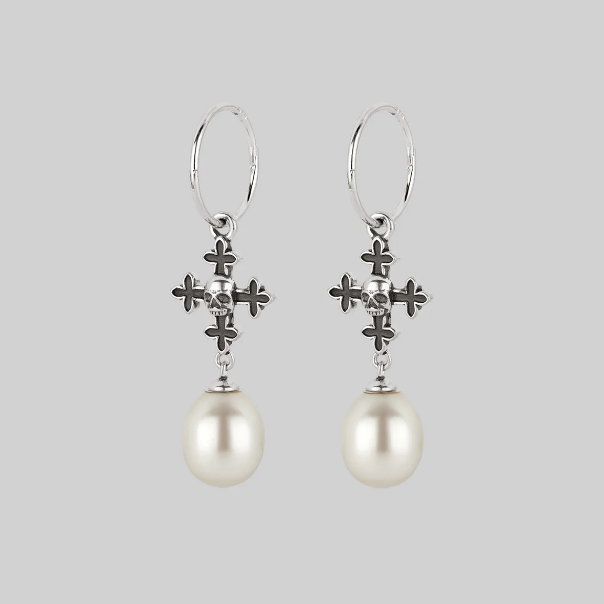 OPHELIA. Medieval Cross Hoop Earrings - Silver - Image 3