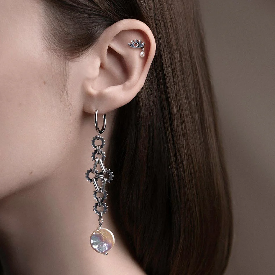 PLENUS. Full Moon Pearl Hoop Earrings - Gold - Image 2
