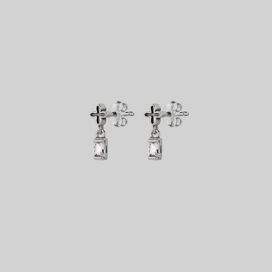 RENE. Tiny Cross & Cubic Zirconia Stud Earrings - Silver - Image 2