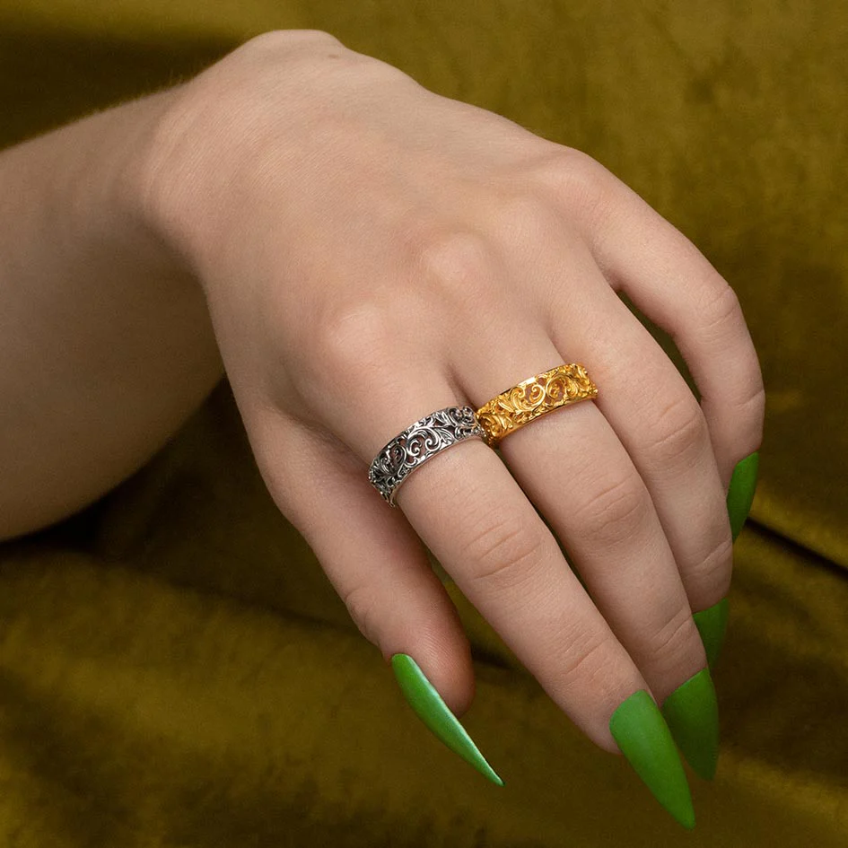 RULE. Ornate Flourish Band Ring - Silver - Image 2