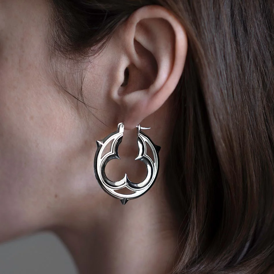 SANCTUM. Gothic Statement Hoops - Silver - Image 2