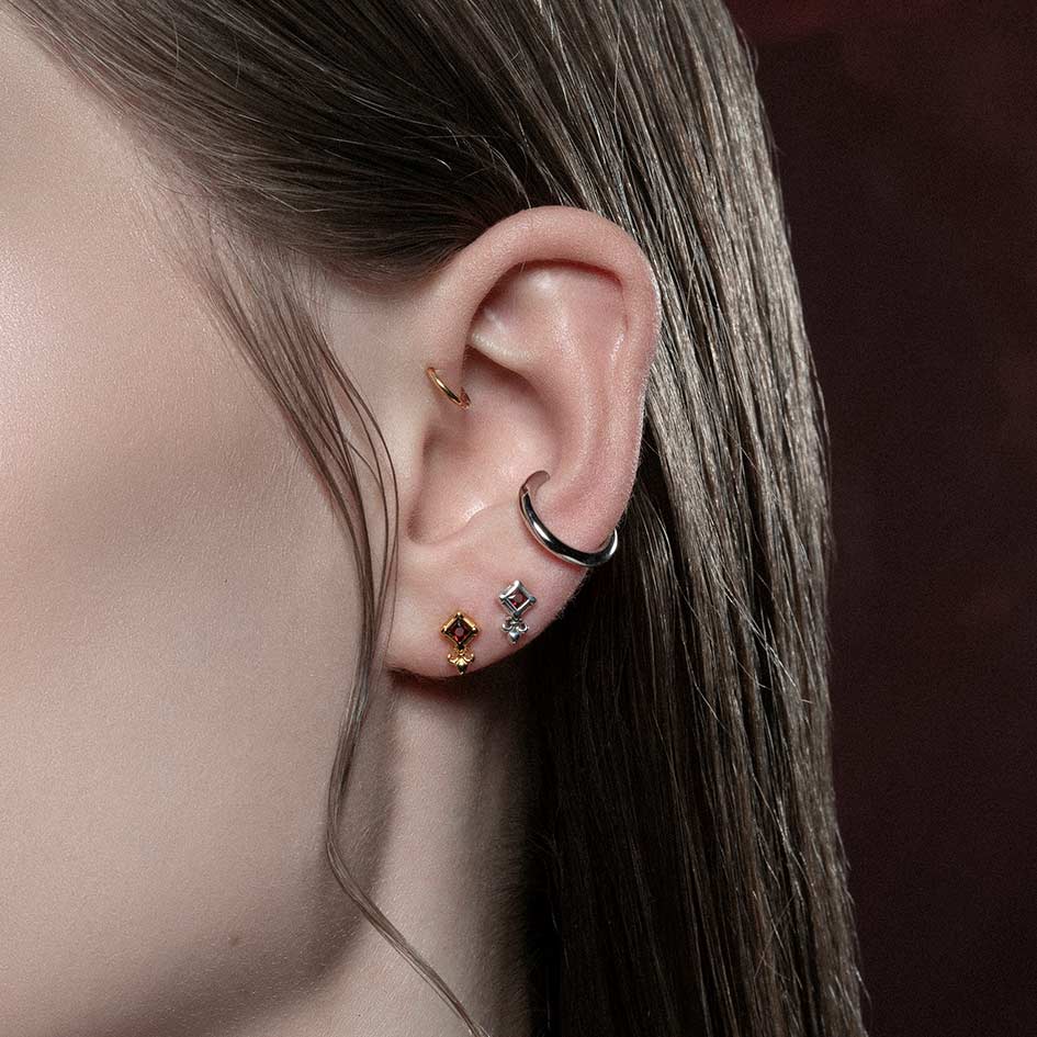 SCORN. Tiny Garnet Stud Earrings - Silver - Image 2