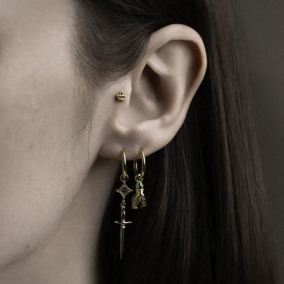 SERPENS. Snake Head Hoop Earrings - Gold - Image 2