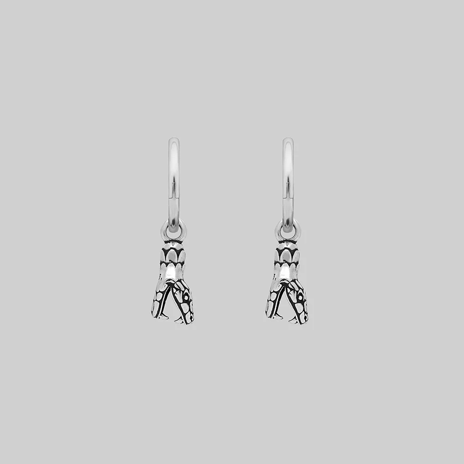 SERPENS. Snake Head Hoop Earrings - Silver