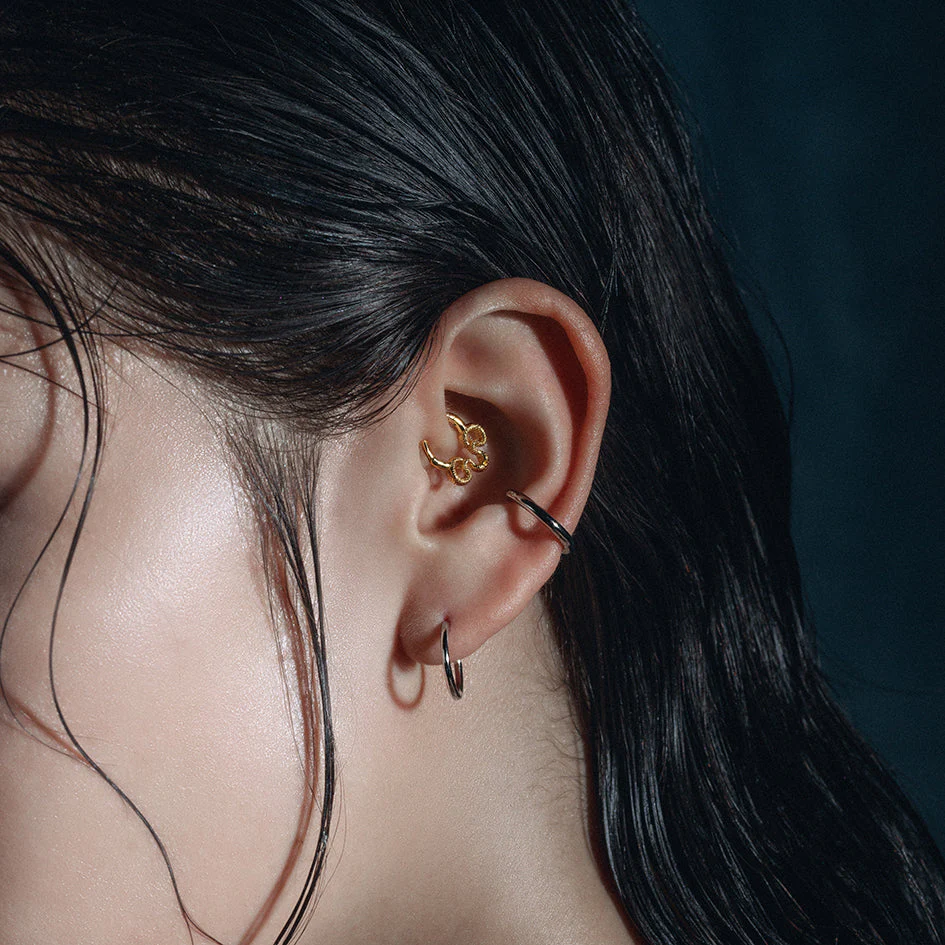 SERPENTINE. Sea Snake Bound Septum Clicker Ring - Gold - Image 2