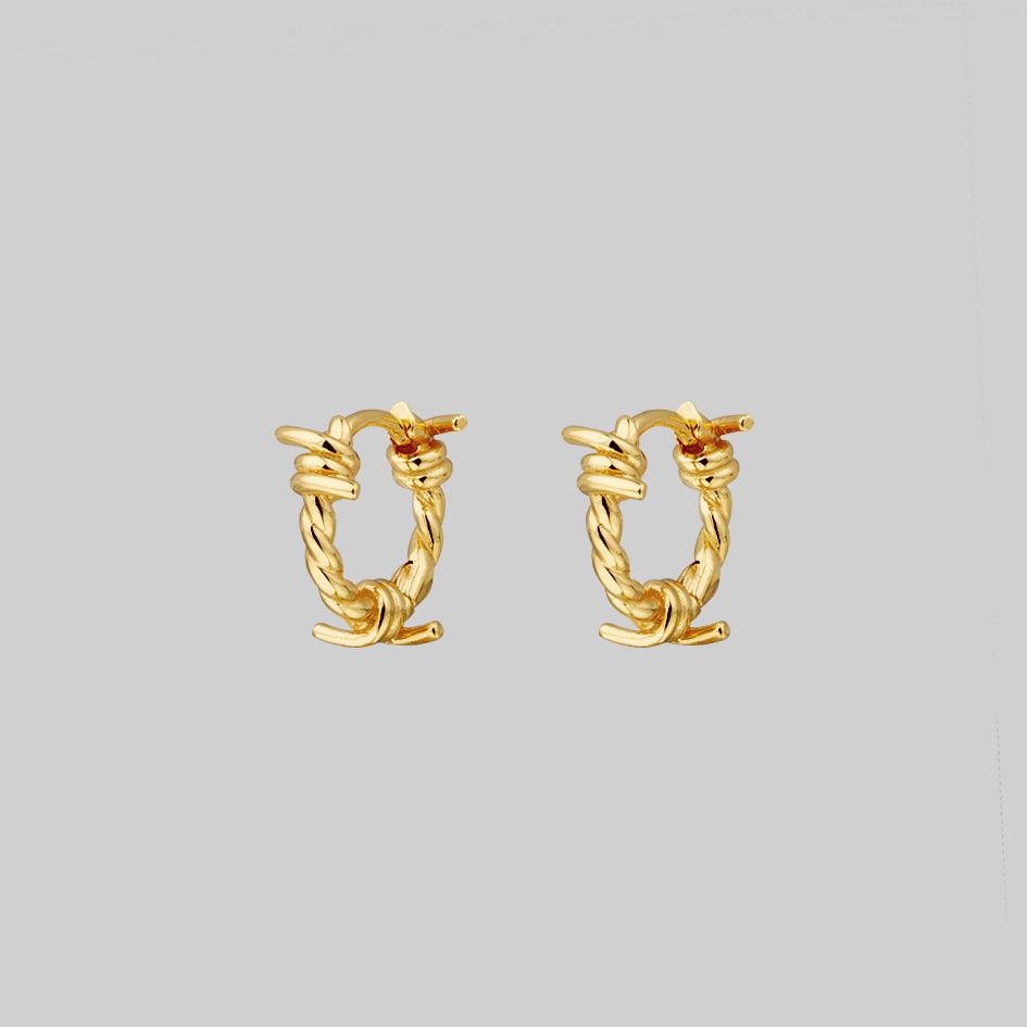 SURVIVAL. Symbolic Barbed Wire Clicker Hoop Earrings - Gold - Image 5