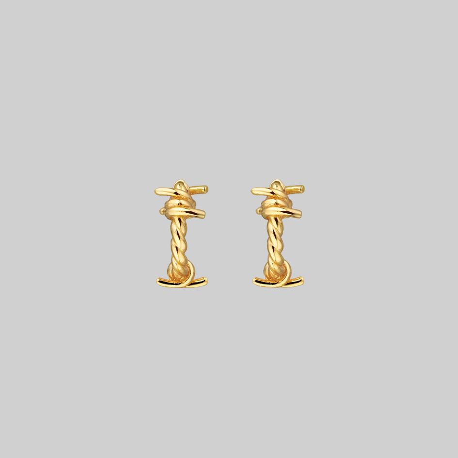 SURVIVAL. Symbolic Barbed Wire Clicker Hoop Earrings - Gold - Image 6