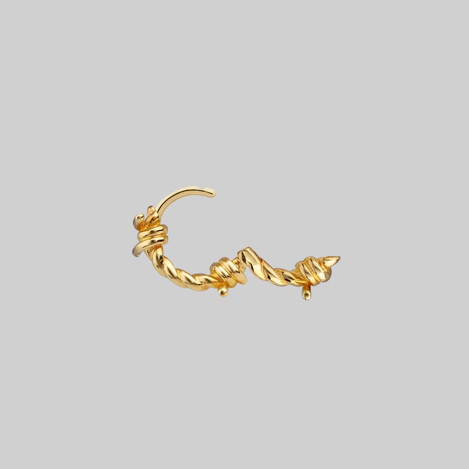 SURVIVAL. Symbolic Barbed Wire Clicker Hoop Earrings - Gold - Image 7