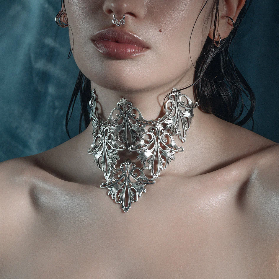 THALASSA. Ornate Cascading Choker - Silver - Image 2