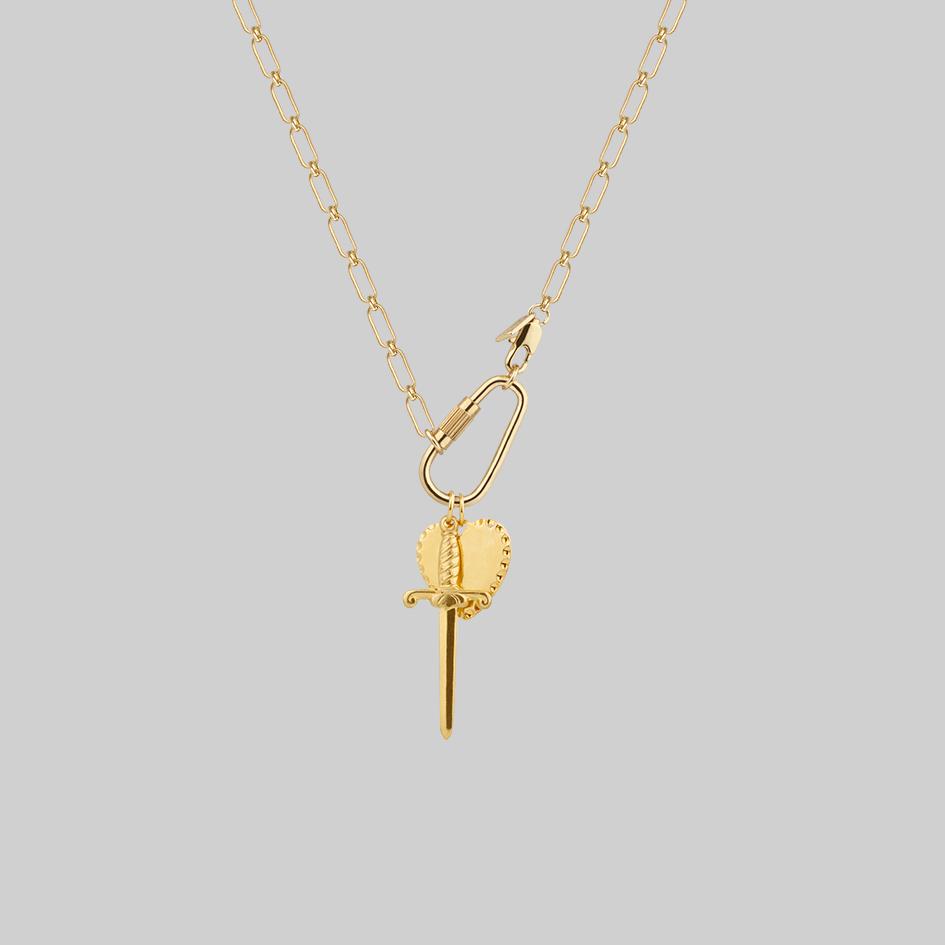 TORMENT. Heart & Dagger Carabiner Charm Necklace - Gold - Image 4
