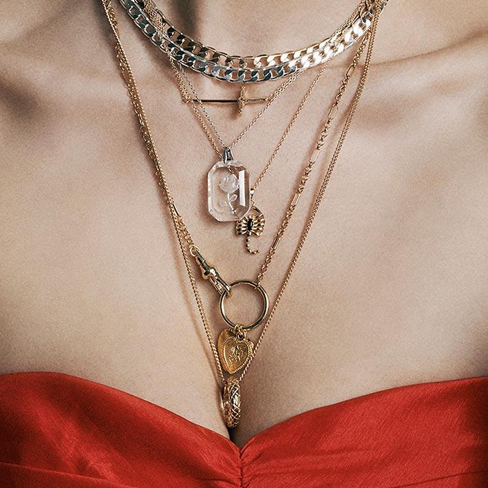 VALENTINA. Multi Heart Charm Clasp Necklace - Gold - Image 2