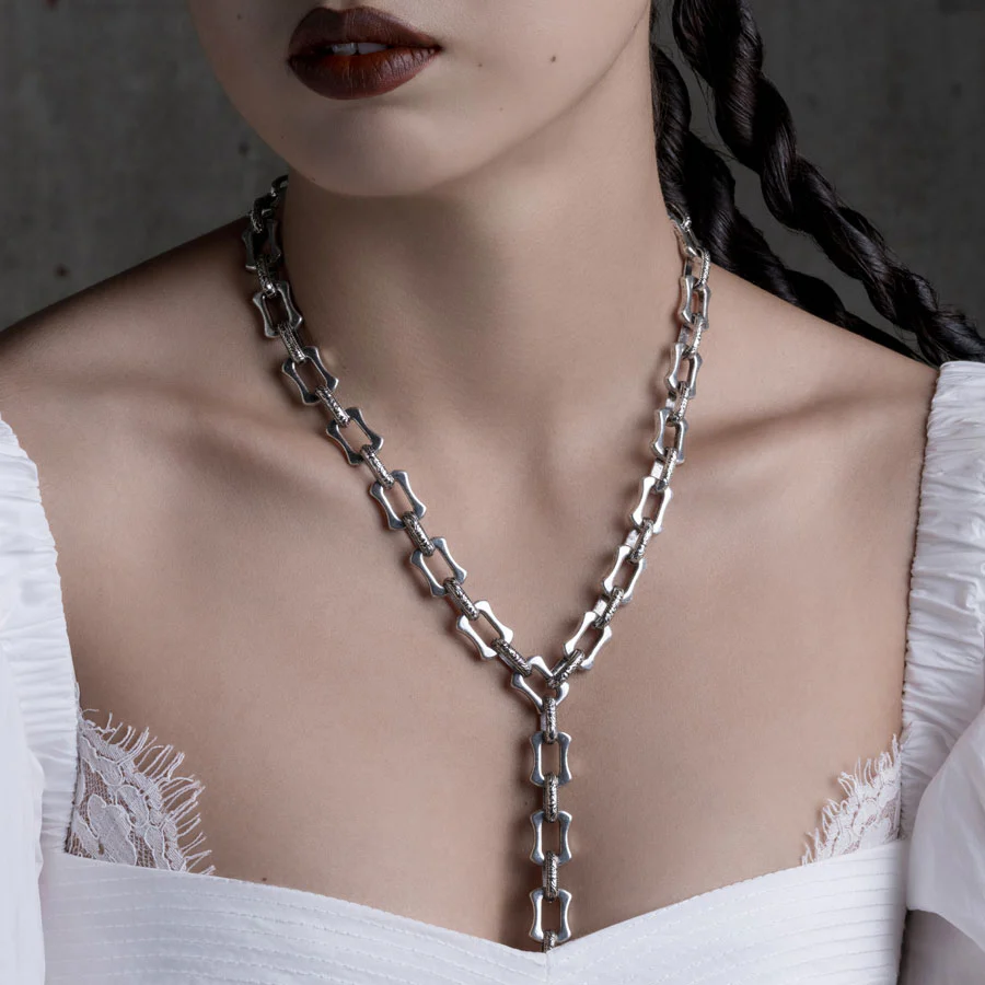 VANQUISH. Chunky Lariat Chain - Silver