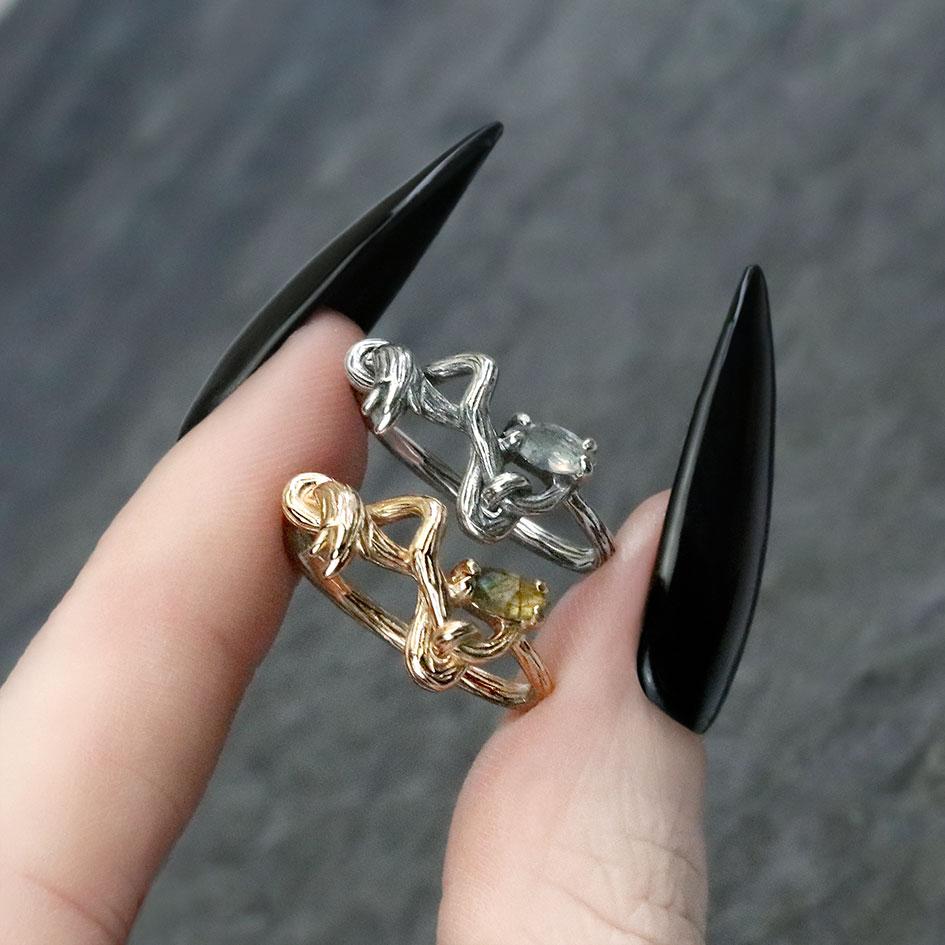 WEEPING WILLOW. Labradorite Branch Ring - Gold - Image 3