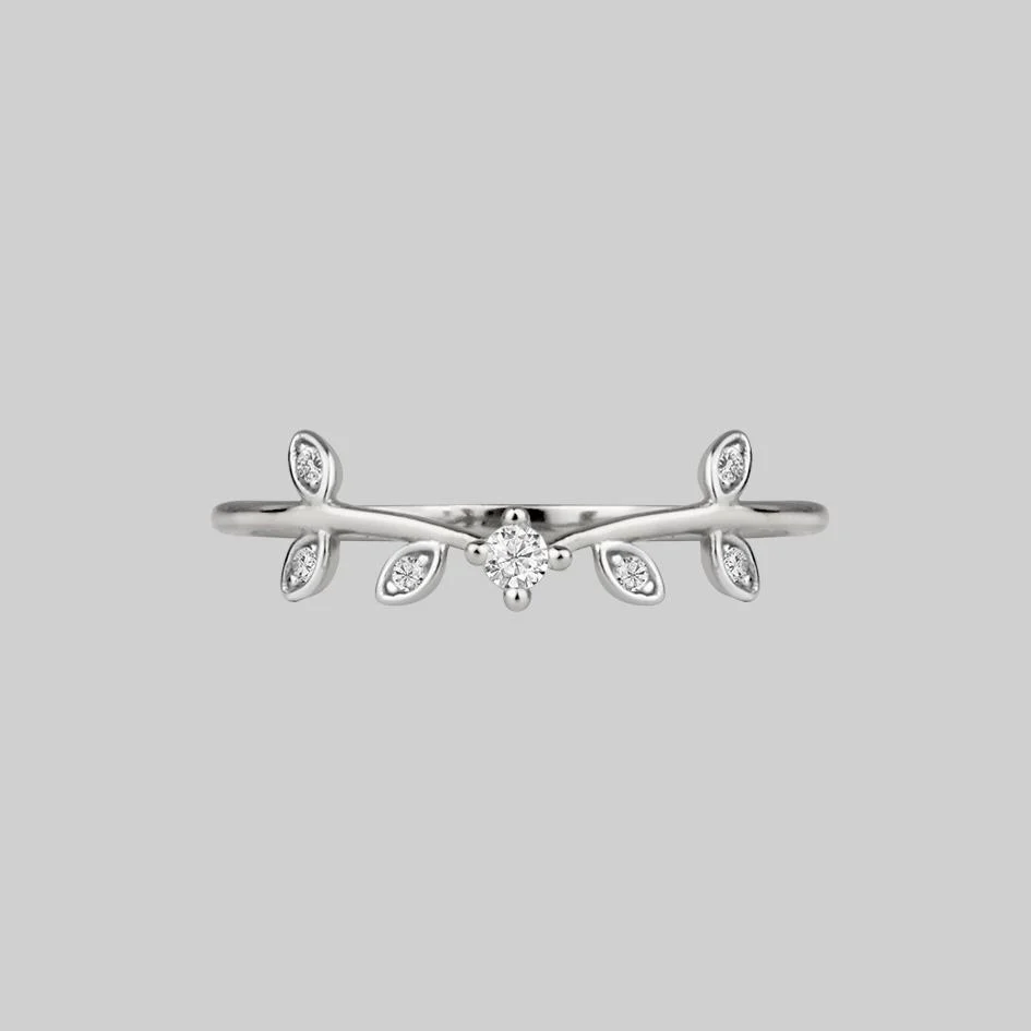 WHISPER. Cubic Zirconia Silver Leaf Ring