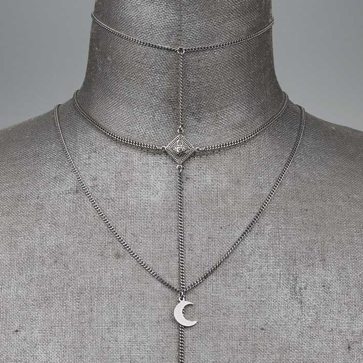 ZODIAC. Layered Moon Chain Choker - Gold - Image 3